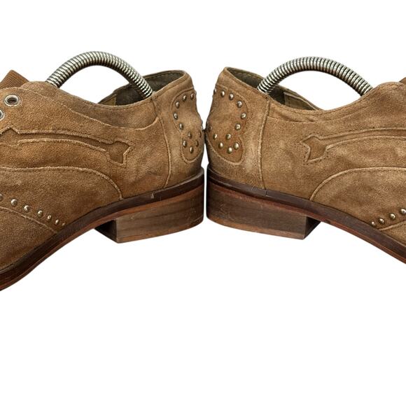 Free People Studded Suede Oxford Shooting Arrows 40 Women's Brown Western Heart - Picture 8 of 12